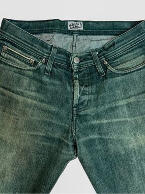 Naked & Famous Denim Jeans Green Blue Wash Button Fly Men’s